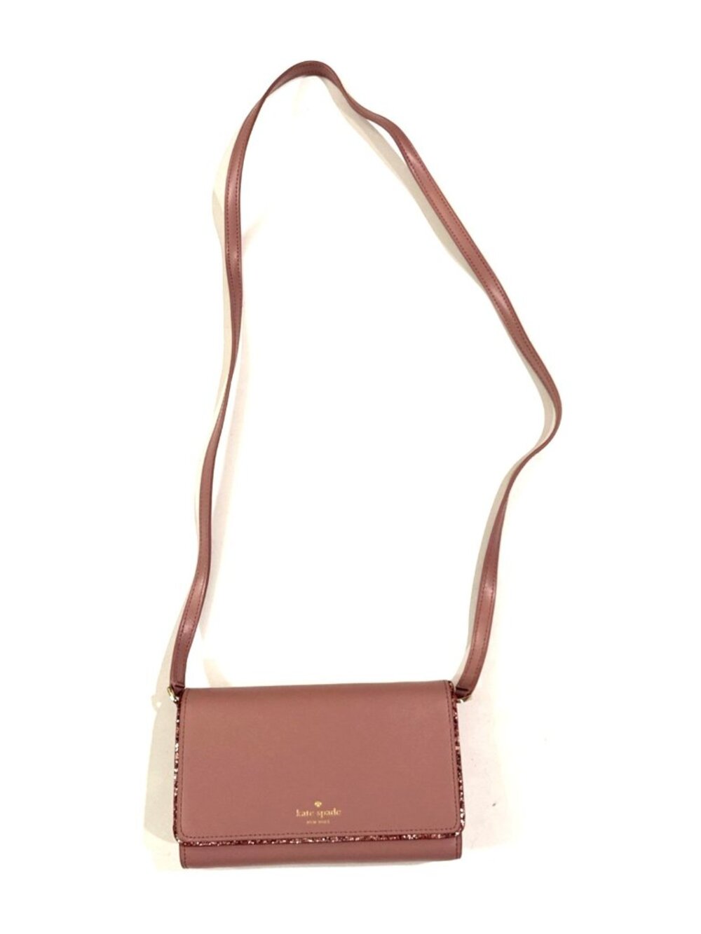 Kate Spade Pink Small Crossbody Flap Purse with Glitter Trim